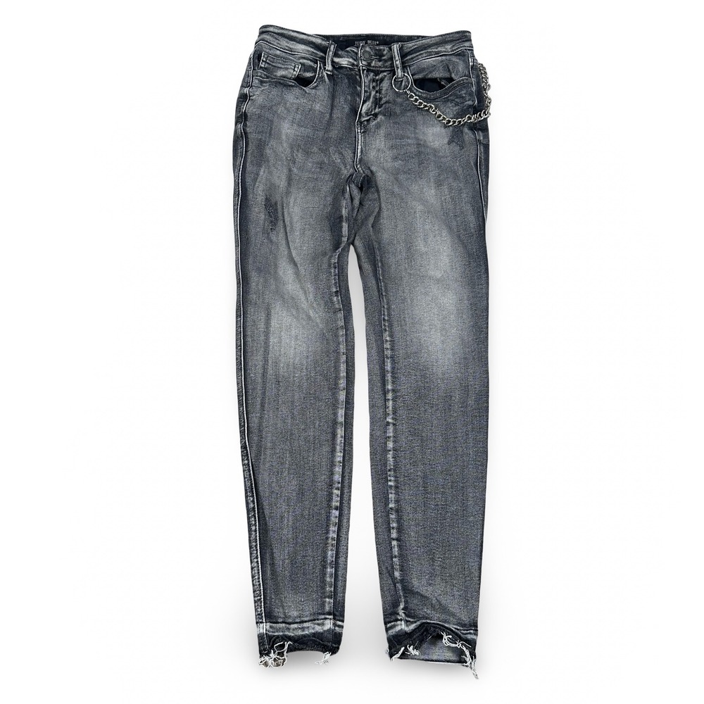 Judy Blue Gray Skinny Fit Distressed Jeans with Chain Detail JB88165 Size 7 28